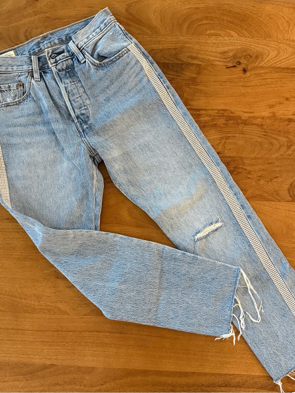 Levi's 501 Straight Leg Jeans with Side Rhinestone Trim